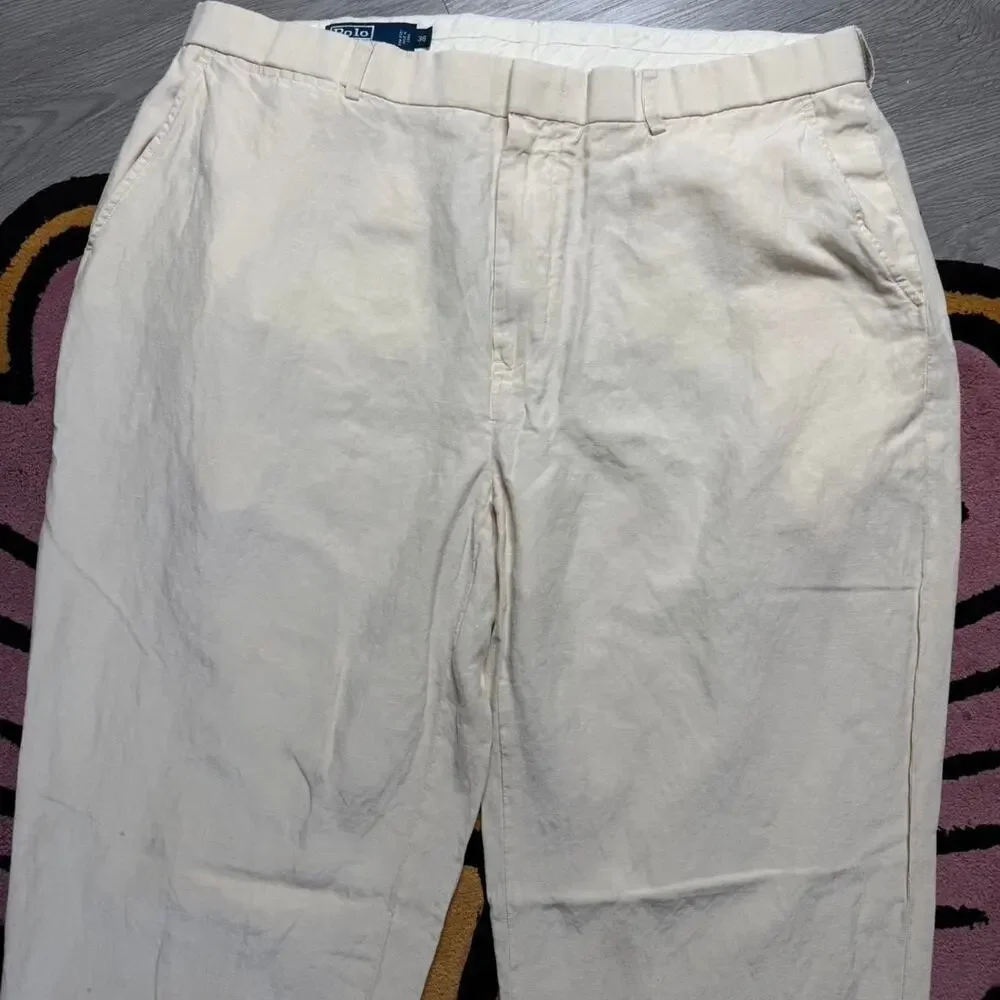 Vintage Y2K Polo Ralph Lauren Silk Linen Chino Pants Size 38 Beige Cream
